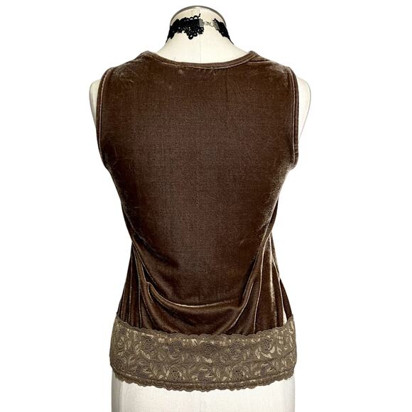 Vtg Y2K Susan Lawrence Brown Velvet Cottage-Core Coquette Blouse - Picture 9 of 11